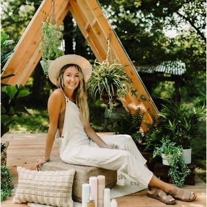 White canvas overalls